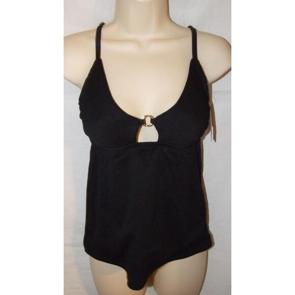 NEW Black Sz Small (4-6) Built In Bra Removable Pads Keyhole Tankini Swim Top - Picture 3 of 5
